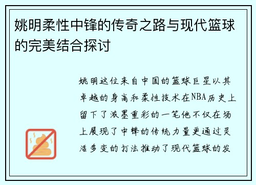姚明柔性中锋的传奇之路与现代篮球的完美结合探讨